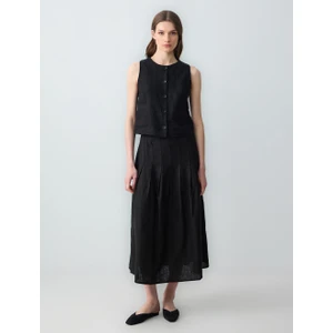 Jimmy Key Siyah Rahat Kesim Normal Bel Uzun Keten Etek