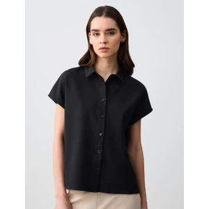 Jimmy Key  Siyah Düz Kesim Kolsuz Dokuma Gömlek