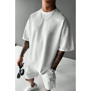 Erkek Beyaz  Oversize Kesim Bisiklet Yaka Oversize Tişört