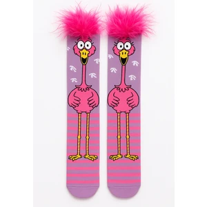 Kız Çocuk Flamingo Desenli Tüylü Aksesuarlı Dizüstü Çorap