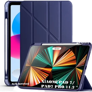 M.TK Moveteck Mi Pad 7/7 Pro 11.2 Inç Uyumlu Kılıf Kalem Bölmeli Üçgen Katlanır Standlı Yumuşak Ön Arka Kapaklı Silikon