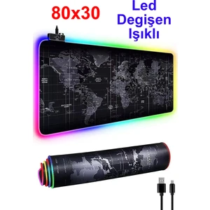 3126 Rgb Oyuncu Mousepad Rgb Gaming Oyuncu Mouse Pad Kaymaz Taban 80 x 30 Dünya Desenli
