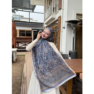 Kamer Scarf Etnomix Serisi Soft Pamuk Etnik Desen Şal Açık Mavi -Vizon