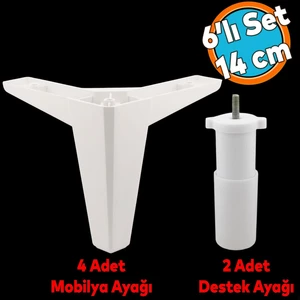 6'lı Set Mobilya Tv Ünitesi Çekyat Koltuk Kanepe Destek Ayağı 14 cm Beyaz Ayakları