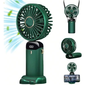 Mini El Fanı 5 Kademeli Dijital Led Göstergeli Boyun Askılı Mini Klima Vantilatör