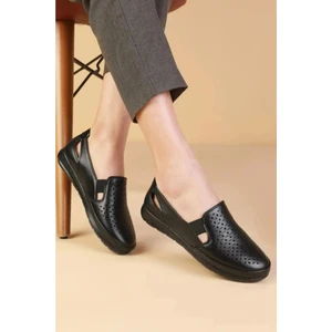 Kadın Siyah  Deri Klasik Ayakkabı Ortopedik Anne Ayakkabısı Topuk Jelli Anne Babet Günlük Ayakkabı