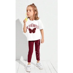 Cg Kids Bordo Butterfly Kelebek Tül Detaylı Kız Çocuk Alt Üst Tayt Takım