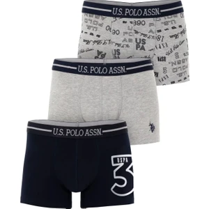 U.S. Polo Assn. Erkek, Lisanslı, Uspa, Gri-Lacivert 3'lü Boxer