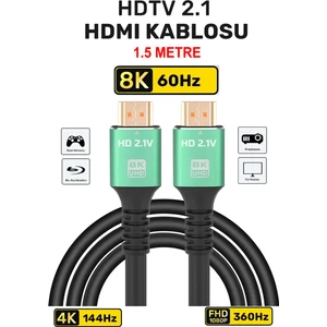 3117 HDMI 2.1 Kablo 8K Ultra Hdtv 1.5 Metre, 8k 60Hz, 4K 120Hz, 7680P Hdr 2.1V 48GBS Görüntü Kablosu