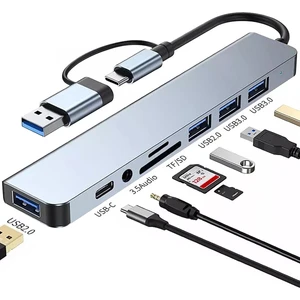 3122 8 Port Hub USB 2.0/3.0 Çoğaltıcı Çoklayıcı Type C Audio 3.5 Tf Sd