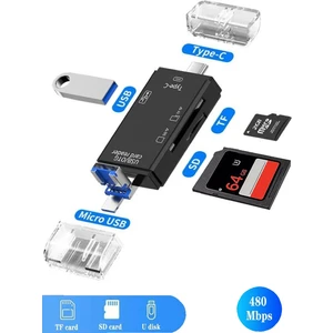 3004 Type-C Micro USB Otg Tf Sd Micro Kart Okuyucu Card Çevirici Dönüştürücü Adaptör