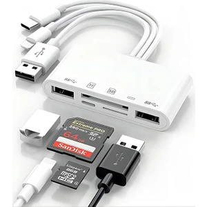 3136 Type-C USB Lightning Otg Iphone Tf Sd Micro Kart Okuyucu Card Çevirici Dönüştürücü Adaptör