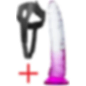 Yumuşak Şeffaf Mor Jel Doku 21 cm Belden Bağlamalı Kemerli Vantuzlu Yumurtalıksız Takma Dildo Penis