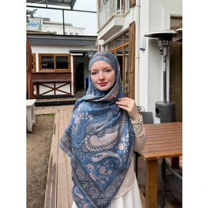 Kamer Scarf Modal Soft Serisi Etnik Desen Şal Mavi-Vizon