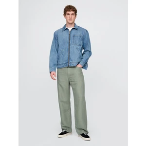 Erkek Yeşil Keten Karışımlı 90's Loose Herringbone Pantolon