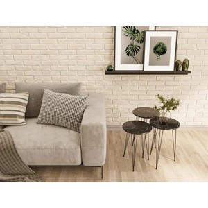 Alpa Ev Mobilya 3'lü Metal Siyah Tel Ayaklı Yuvarlak Zigon Sehpa Takımı - Modern Salon ve Yan Sehpa Seti