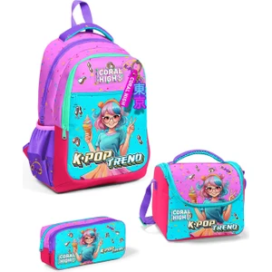 Coral High Kids Pembe Turkuaz K-Pop Desenli 3’lü Okul Çanta Seti SET0114427