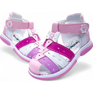 Ortopedik Kız Bebek Sandaleti Gök Kuşağı Serisi GKU2404 Pembe Beyaz Fuşya 23