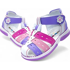 Ortopedik Kız Bebek Sandaleti Gök Kuşağı Serisi GKU2404 Beyaz Lila Pembe 23