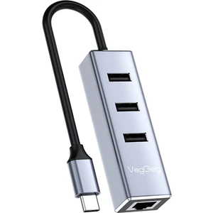 Veggieg USB Type-C To 100MBPS Ethernet Çevirici ve 3 Portlu USB Hub Çoklayıcı