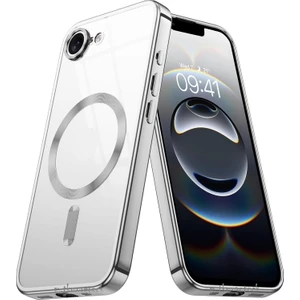 M.TK Moveteck Apple iPhone 16E Kılıf Magsafe Wirelles Şarj Destekli Parlak Renkli Kenarlı Arkası Şeffaf Lensli Silikon