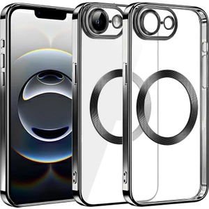 M.TK Moveteck Apple iPhone 16E Kılıf Magsafe Wirelles Şarj Destekli Parlak Renkli Kenarlı Arkası Şeffaf Lensli Silikon