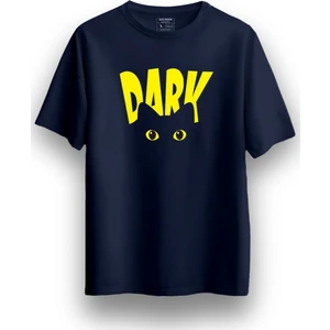 Alex Rosen Unisex Oversize Bisiklet Yaka Dark Baskılı Kısa Kollu Lacivert Tişört