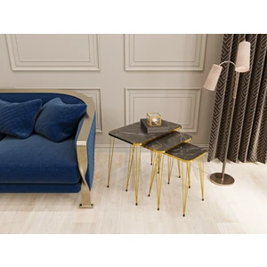 Alpa Ev Mobilya Zigon Sehpa 3'lü Dikdörtgen Gold Tel Ayaklı