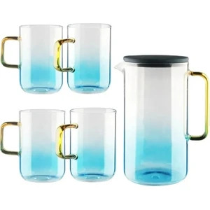 Borosilikat Cam Silikon Kapaklı Blulife Sürahi 2100 ml & 4 Adet Bardaklı