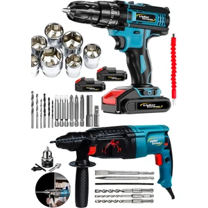 Lieber German Süper 2li 1500 Watt 2.28 Kırıcı Delici Matkap & 2x Akülü Şarjlı Vidalama Matkap 30 Pcs Set