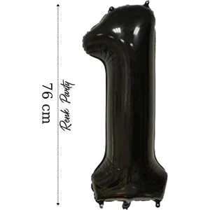 Folyo Balon 1 Rakamı Helyum Balon 76  cm  Siyah Renk - 1 Yaş Balonu - 1 Rakam Balon - 34 Inch