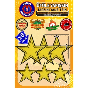 Ütü ile Yapışan Arma Yama, Sarı Yıldız (6 Adet) Ütüyle Yapışan Nakış Dokuma Aplike Patch