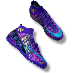 Çoraplı Halısaha Ayakkabı Mor Mavi Desenli