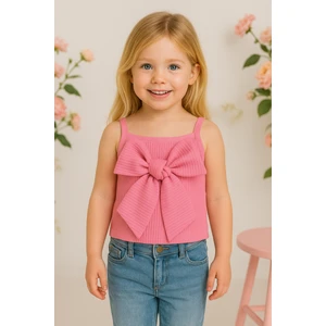 Kız Çocuk Pamuklu Pembe Fiyonk Detaylı Askılı Atlet - Yazlık Günlük Stil