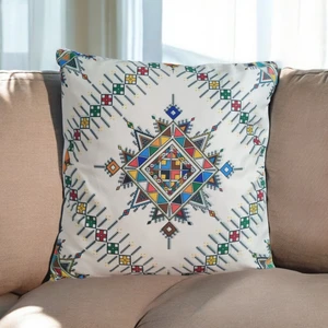 Dijital Baskı Etnik Kilim Desenli Pamuklu Kırlent Kılıfı