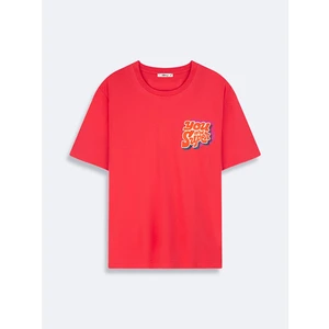 Erkek Kısa Kollu Sıfır Yaka Slogan Baskılı Regular Pembe T-shırt