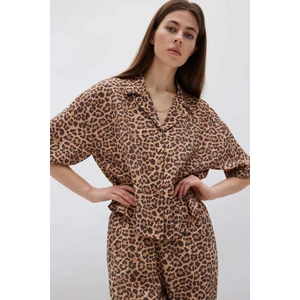 Loose Fit Leopar Desenli Modal Kısa Kollu Gömlek F0879AX25SM