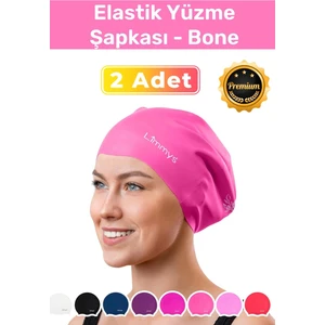 Premium Seri Su Geçirmez Silikon Yüzücü Havuz Deniz Bonesi Elastik Yüzme Şapkası 2'li Set