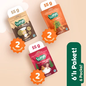 Humm Organic  Vegan Zencefilli Tahinli ve Portakallı Tatlı Kurabiyeler Atıştırmalık Paketi - 6 Adet (3 Çeşit)