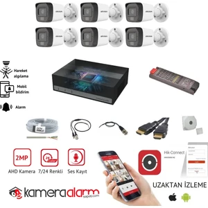6 Kameralı Mikrofonlu Gece Gündüz Renkli Görüşlü AHD Güvenlik Kamerası