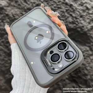 iPhone 14 Uyumlu Kılıf Klon Stantlı + Lens Korumalı Magsafe Kapak