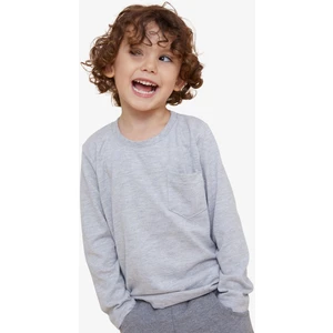 Erkek Çocuk Uzun Kollu Tişört Cepli 4-8 Yaş, Açık Gri Melanj