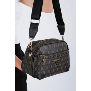 Kadın Monogram Desenli Uzun Askılı Çapraz Omuz Çantası - Kahverengi – Newpolo228
