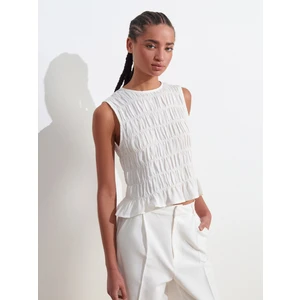 50845 Kolsuz Crop Bluz-Ekru