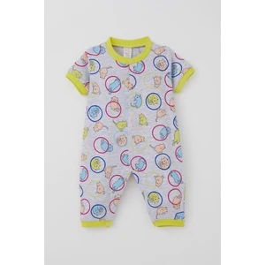 Kız Bebek Kısa Kollu Tulum Sevimli Kedicik Desenli 0-3 Ay-6 Ay, Açık Gri Melanj