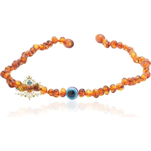 Sofi Maya Nazar Boncuklu Konyak Rengi Kehribar Bebek Diş Kolyesi