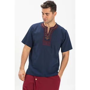 Kısa Kol Şile Bezi Bisiklet Yaka Etnik Erkek Yazlık T-shirt Lacivert Lcvt