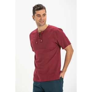 Eliş Şile Bezi Kısa Kol Şile Bezi Zımbalı Erkek Tshirt Koyu Bordo 3068