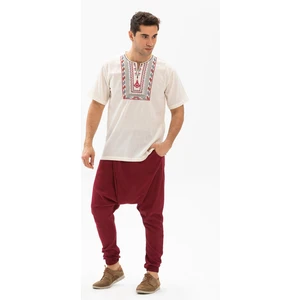 Kısa Kol Şile Bezi Bisiklet Yaka Bahriyeli Erkek Yazlık T-shirt Krem Krm
