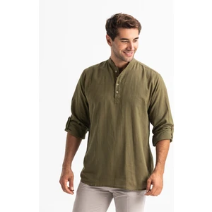 Eliş Şile Bezi Uzun Kol Şile Bezi Bodrum Erkek T-Shirt Haki